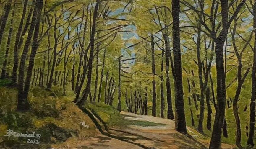 Immagine: Bruno Capossela - Passeggiata tra i boschi, Vigolana TN, acrilico mis 24x15