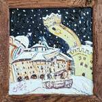 Immagine: Capossela Salvatore - Illusioni nevose in piazza Duomo olio su tavola antica con cornice in abete antico 2022